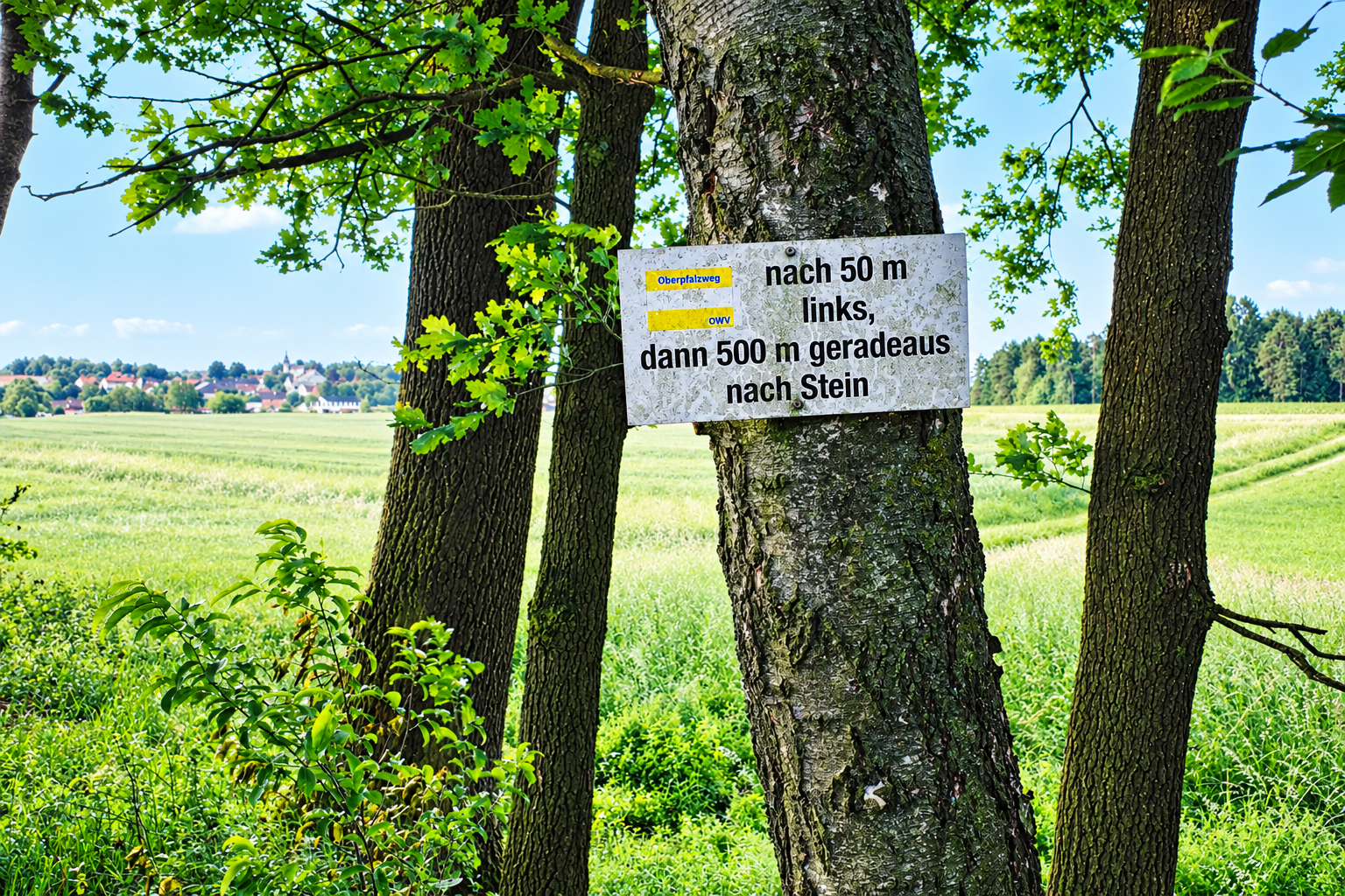 Wegweiser vor Stein/Plößberg